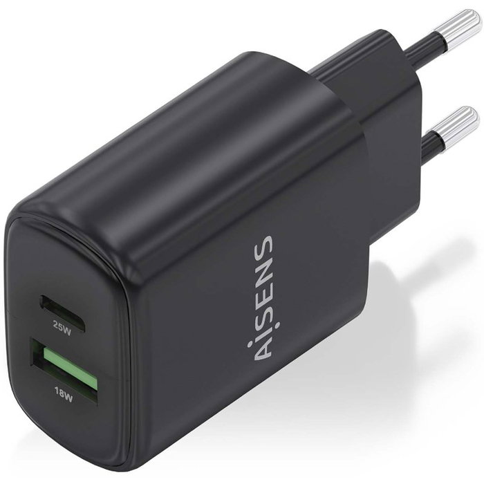 AISENS Cargador GaN 25W con USB-C PD3.0 y USB-A QC3.0, Negro AISENS Cargador GaN 25W con USB-C PD3.0 y USB-A QC3.0, Negro